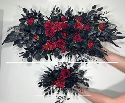 Wedding Arch Arrangement Black Burgundy Arch Aisle Arrangement Halloween Decor Gothic Black Artificial Flowers Eucalyptus Bunny Tails Reddit
