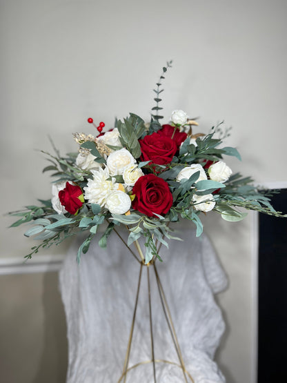 Wedding Centerpiece Christmas Red Table Flower Ball Decoration Burgundy Table Centerpiece Barrel White Whiskey Winter Ivory Greenery