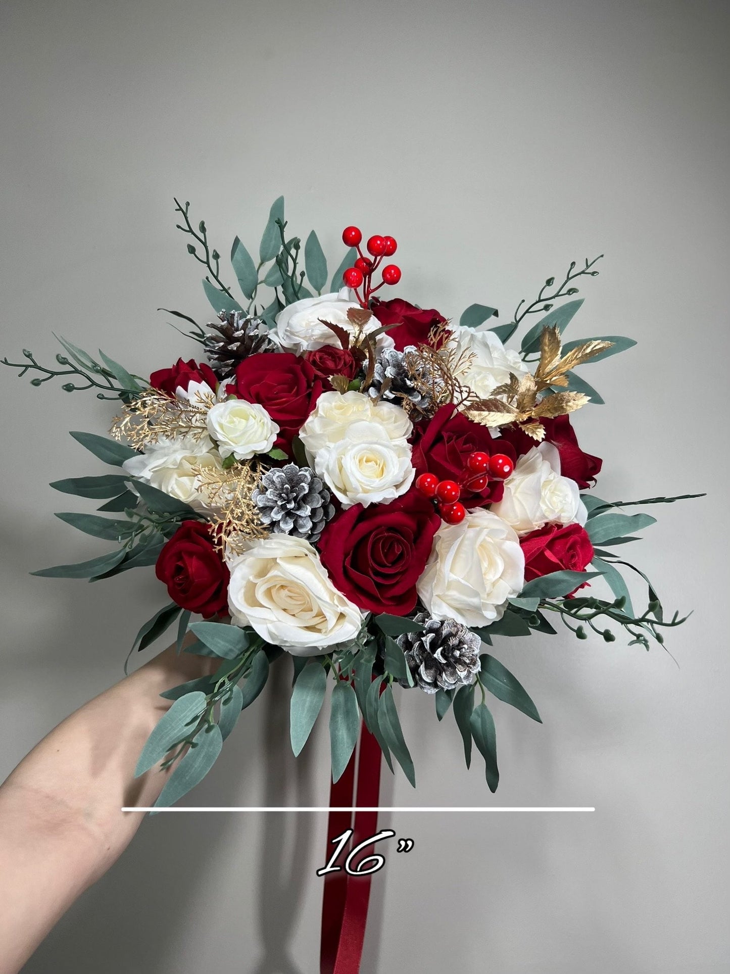 Christmas Bouquet Wedding Bridal White Red Bouquet Christmas Bridesmaids Red White Bouquet Pine Cone Wedding Dark Red Winter Bouquet Reddit