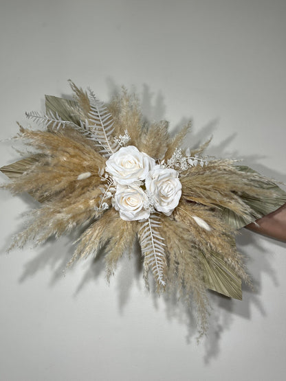 Home Decor White Wall Backdrop Swag Decor Boho Pampas Grass Nursery Decor Beige Dried Event Backdrop Palm Leave Arch Arrangements