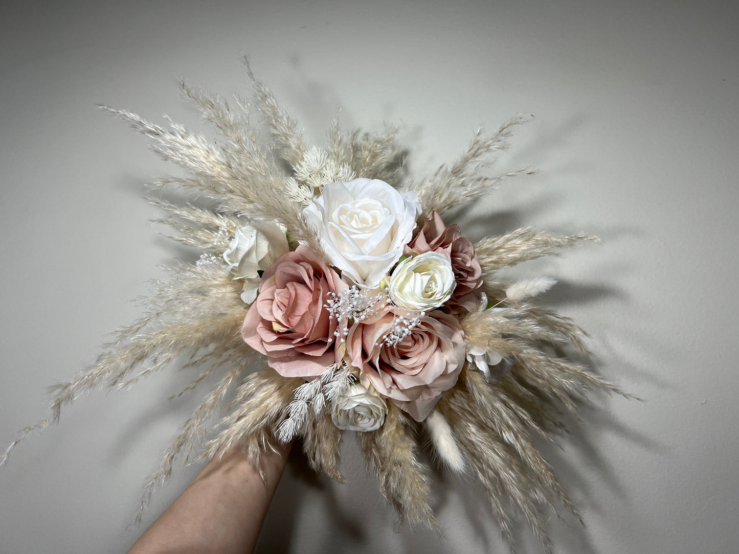 Dusty Rose Arch Arrangement Wedding White Boho Centerpiece Pink Blush Arbor Arrangement Ivory Pampas Grass Table Decor Dusty Rose White