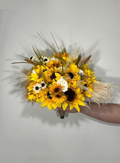 Sunflower Bouquet Wedding Boho Bridal Sunflower Wedding White Fall Decor Ivory Sunflower Bridesmaids Bouquet Pampas Grass Artificial Flowers