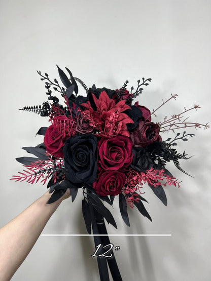 Wedding Bouquet Black Burgundy Bridal Wedding Gothic Gold Halloween Bouquet Black Decor Burgundy Handmade Artificial Flower Bridesmaids