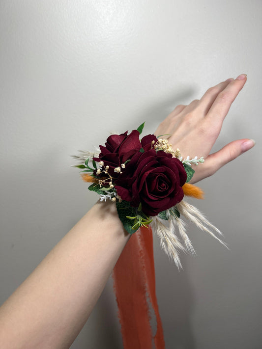 Wedding Burgundy Corsage Wedding Wrist Corsage Burgundy Bridesmaids Burgundy Corsage Mom Pampas Grass Baby Breath Artificial Flowers Reddit