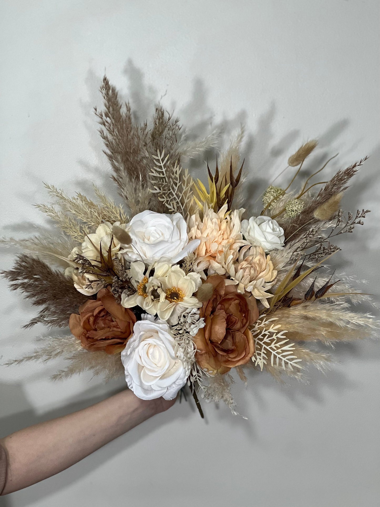 Wedding White Bouquet Boho Brown Bridesmaids Bouquet Pampas Grass Cinnamon Bouquet Beige Ivory Brown Bouquet Artificial Flower Reddit