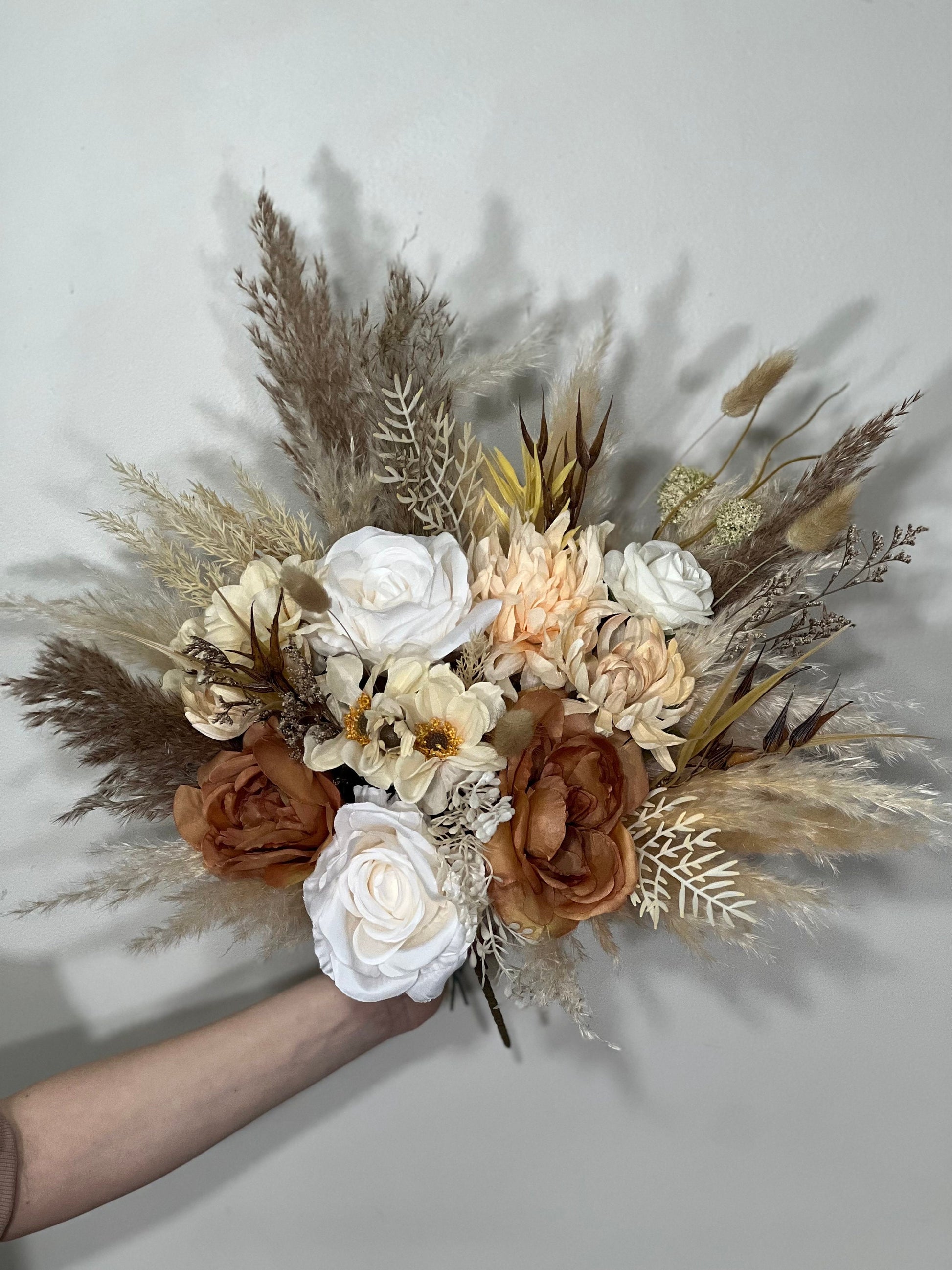 Wedding White Bouquet Boho Brown Bridesmaids Bouquet Pampas Grass Cinnamon Bouquet Beige Ivory Brown Bouquet Artificial Flower Reddit