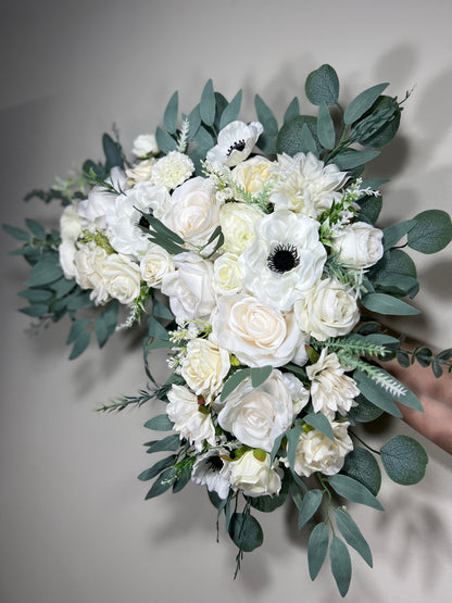 Wedding Bouquet White Bridal Anemone Wedding Bouquet Anemone Ivory Bridesmaids Decor Eucalyptus Anemone Handmade Flower White Artificial