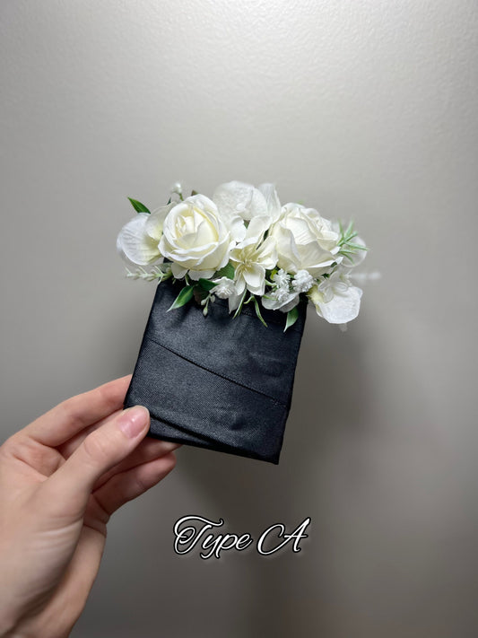 White Rose Pocket Square Boutonniere, Artificial Wedding Flowers, Greenery Groom Pocket Boutonniere, Ivory Groomsmen Floral Accessory DUP