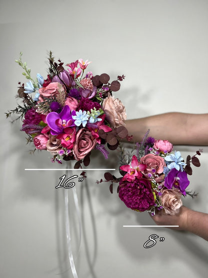 Wedding Bouquet Purple Orchid Bridesmaids Bouquet Hot Pink Fuchsia Pink Viva Magenta Orchid Bouquet Tropical Blue Purple Artificial Flower