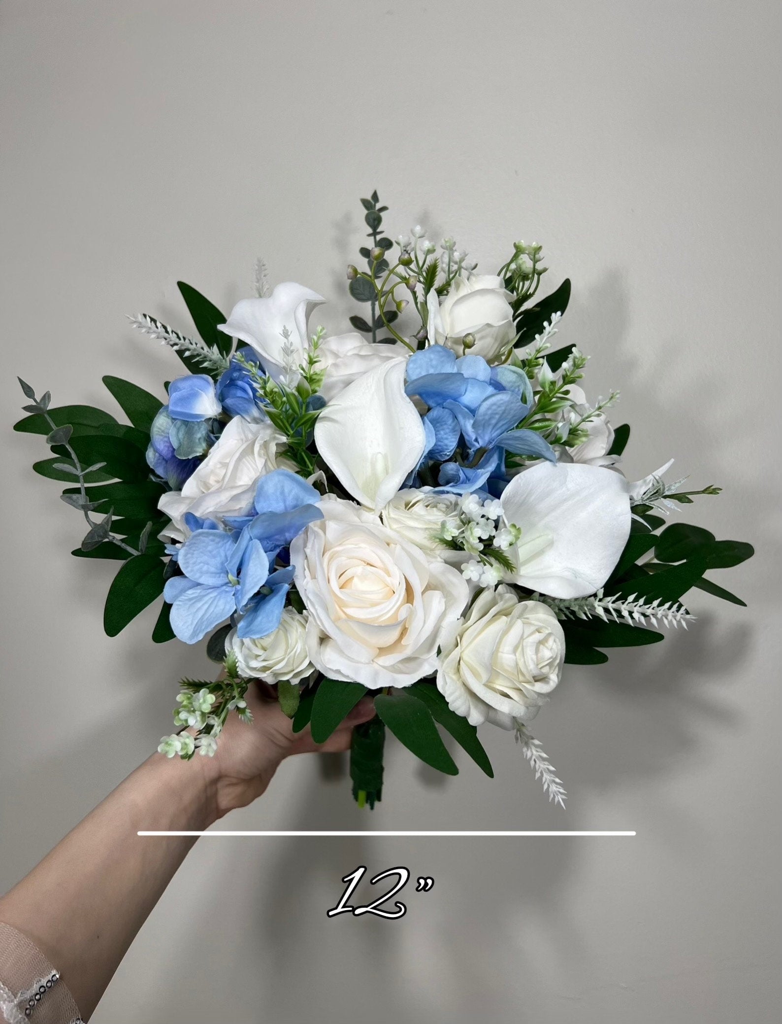Wedding Bouquet White Hydrangea Calla Lilies Bridal Bouquet Blue Bridesmaids Light Blue Baby Ivory Spring Artificial Flower Calla Lily