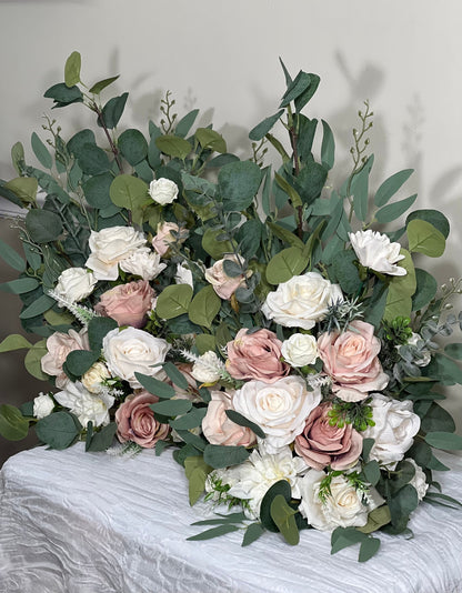 Wedding Aisle Marker Flower Floor Arrangement Whiskey Barrel Décor Pink White Dusty Rose Ground Arch