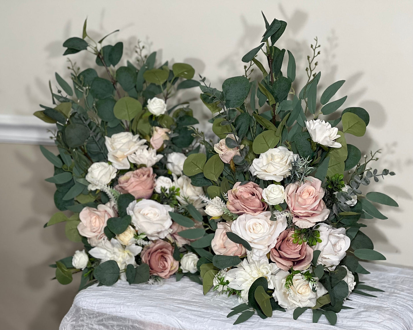 Set of 2 Wedding Aisle Marker Flower Floor Arrangement Whiskey Barrel Décor Pink White Dusty Rose Ground Arch