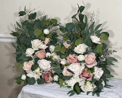 Set of 2 Wedding Aisle Marker Flower Floor Arrangement Whiskey Barrel Décor Pink White Dusty Rose Ground Arch