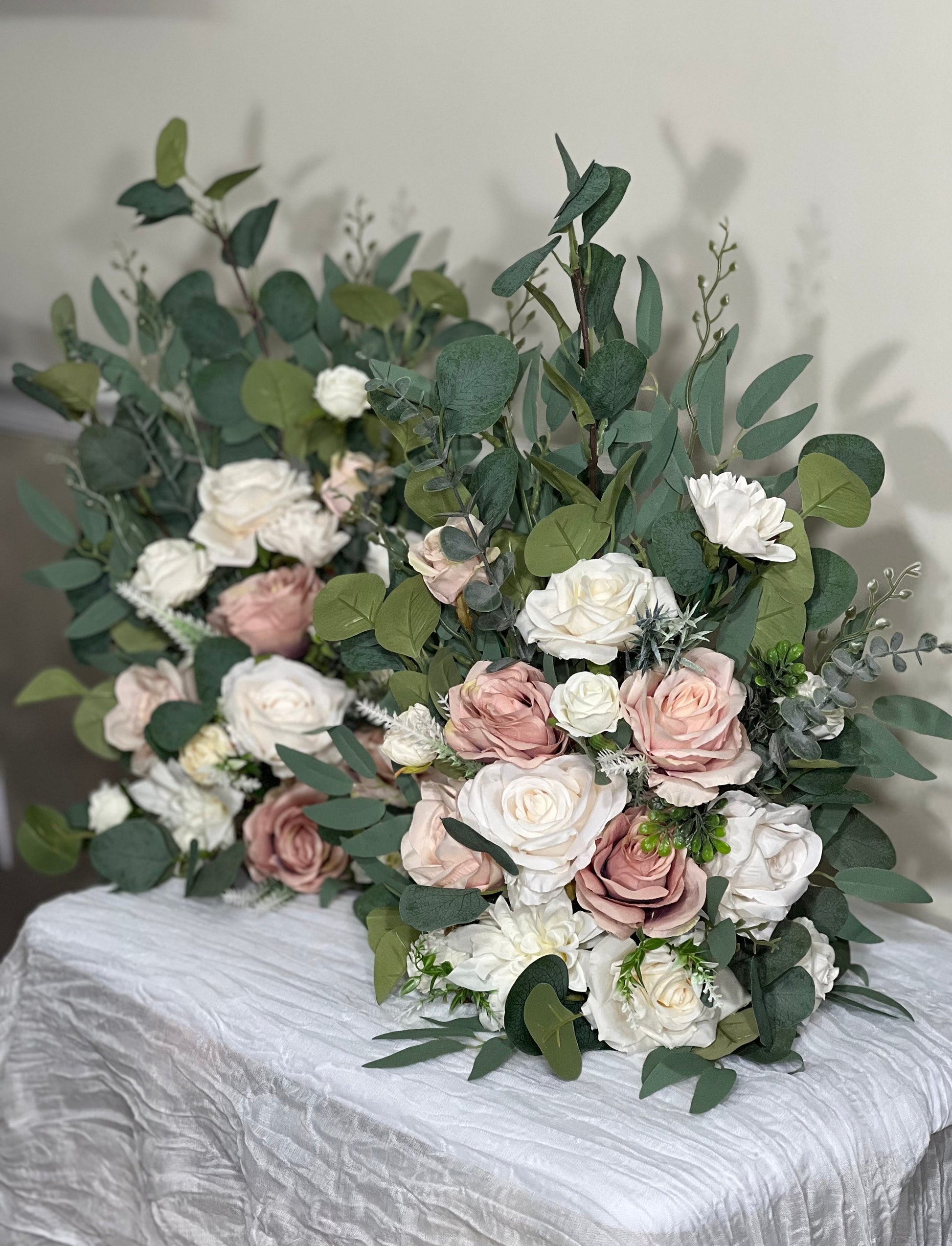 Set of 2 Wedding Aisle Marker Flower Floor Arrangement Whiskey Barrel Décor Pink White Dusty Rose Ground Arch