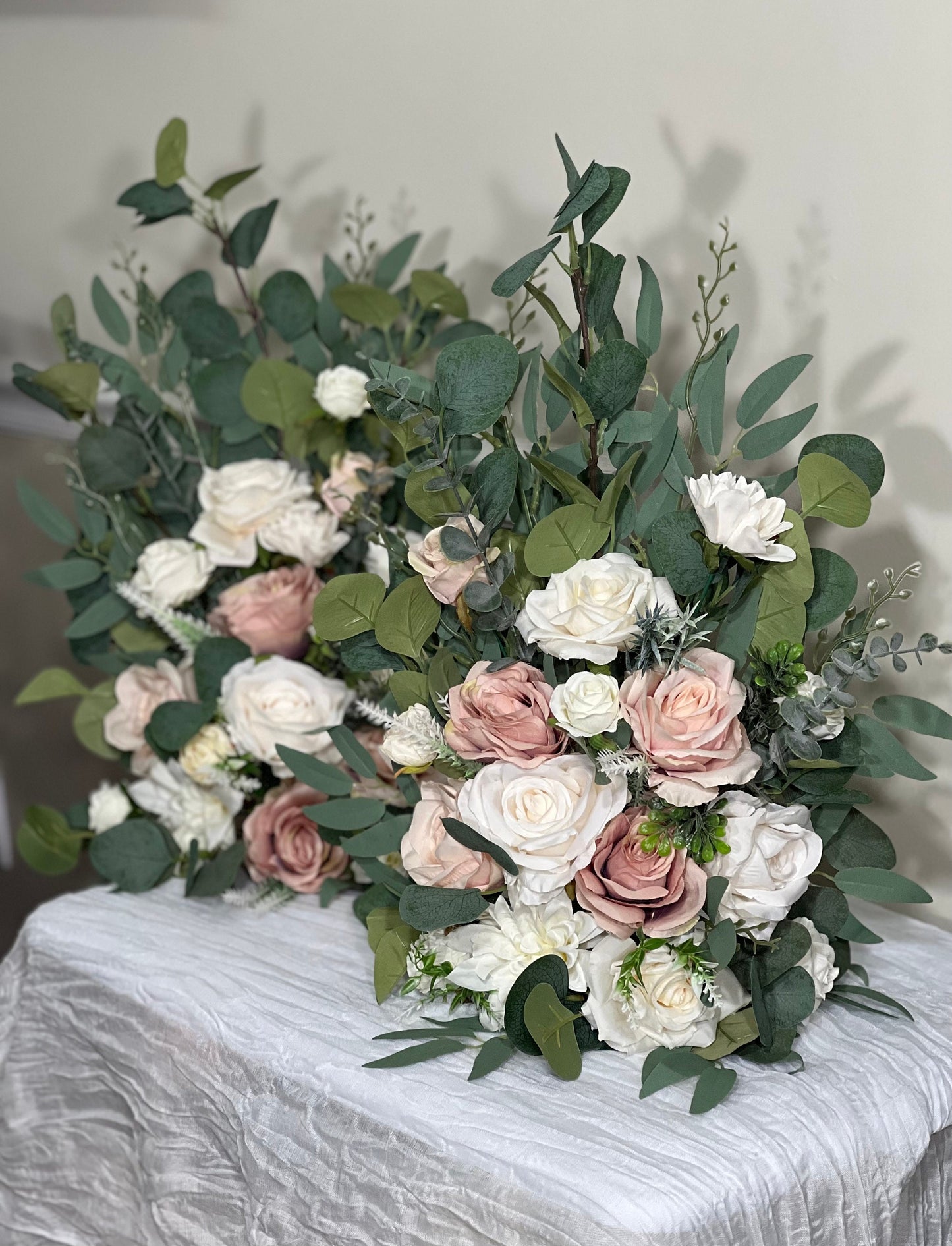 Wedding Aisle Marker Flower Floor Arrangement Whiskey Barrel Décor Pink White Dusty Rose Ground Arch