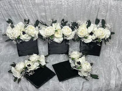 Wedding Pocket Boutonniere White Anemone Baby Breath Groom Boutonnière Square Groomsmen Wedding Ivory Rustic Eucalyptus Artificial Flowers