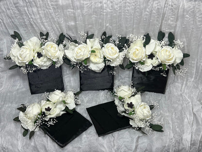 Wedding Pocket Boutonniere White Anemone Baby Breath Groom Boutonnière Square Groomsmen Wedding Ivory Rustic Eucalyptus Artificial Flowers