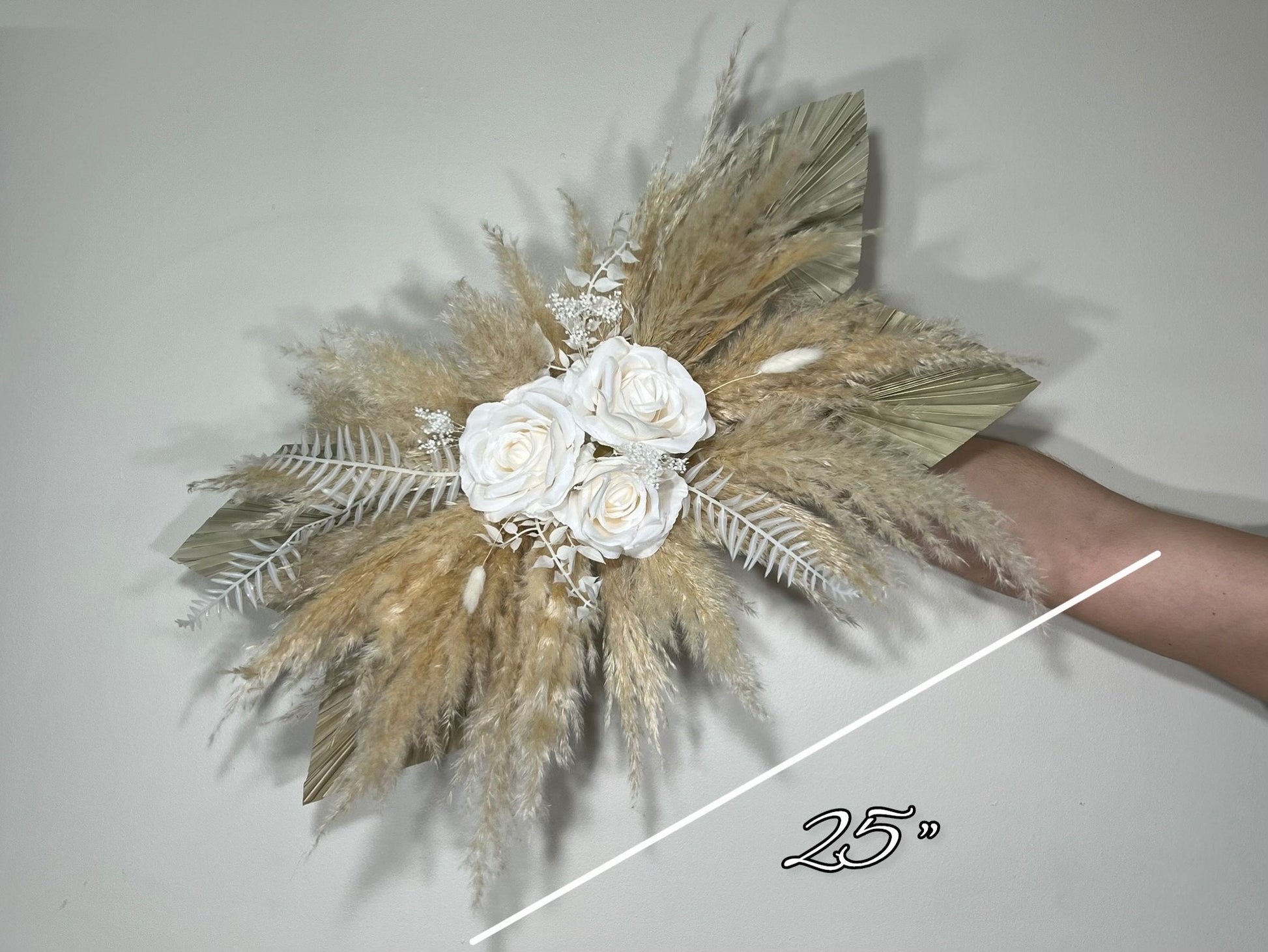 Home Decor Wall Backdrop Swag Decor Boho Arch Arrangements Pampas Grass Nursery Decor White Beige Dried Flowers Artificial Palms Leaves