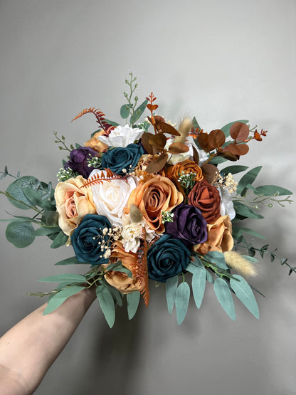Wedding Dark Teal Bouquet Rust Orange Bridal Purple Bridesmaids Bouquet Terracotta Dark Purple Artificial Flowers Dark Teal White Reddit