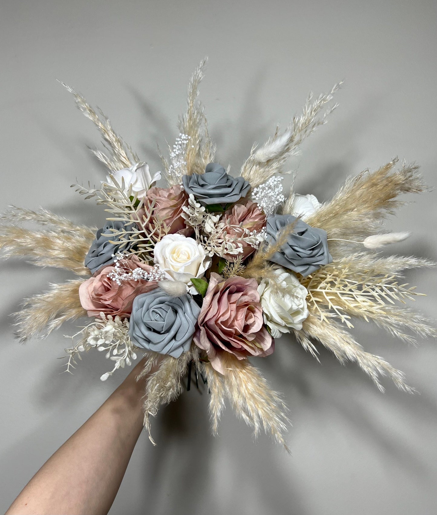 Wedding Bouquet Grey Bridal Dusty Rose Bouquet White Boho Bridesmaids Grey Bouquet Dusty Rose Decor Ivory Pampas Grass Artificial Flower