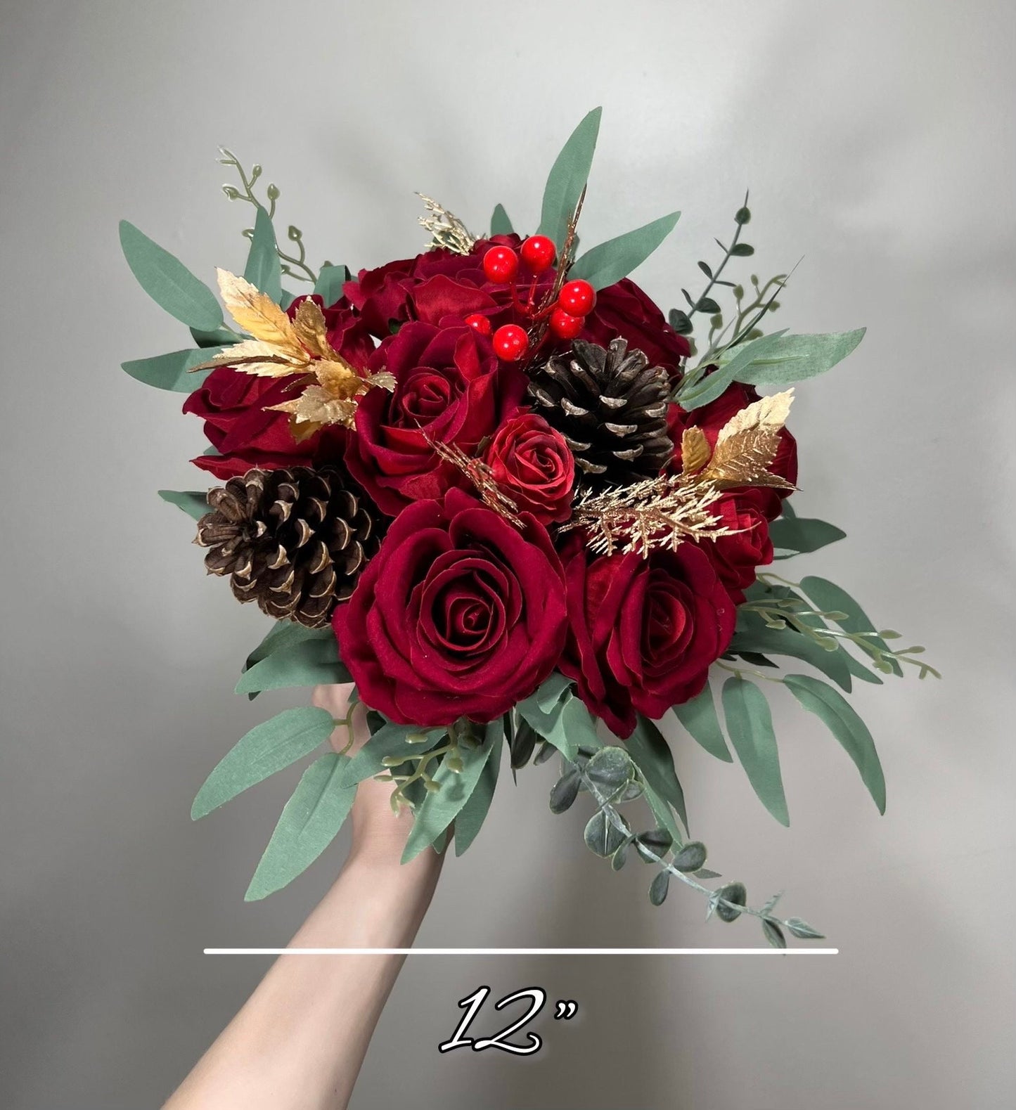 Wedding Christmas Bouquet Red Bridal Winter Bouquet Red Christmas Rustic Bridesmaids Bouquet Gold Christmas Tree Red Pine Cone