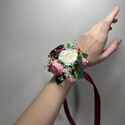 Wedding Corsage Burgundy Dusty Rose Wedding Wrist White Corsage Bridesmaids Decor Corsage Bridal Ivory Accessories Artificial Flowers
