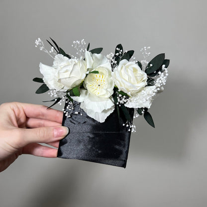 Wedding Pocket Boutonniere White Anemone Baby Breath Groom Boutonnière Square Groomsmen Wedding Ivory Rustic Eucalyptus Artificial Flowers