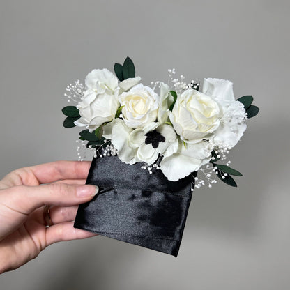 Wedding Pocket Boutonniere White Anemone Baby Breath Groom Boutonnière Square Groomsmen Wedding Ivory Rustic Eucalyptus Artificial Flowers