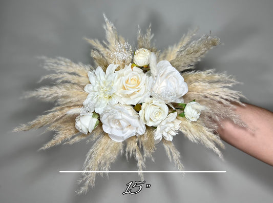 Welcome Sign Flower White Altar Arch Arrangement Boho White Pampas Grass Arch Aisle Arrangement Decor Artificial Flower Welcome Sign White