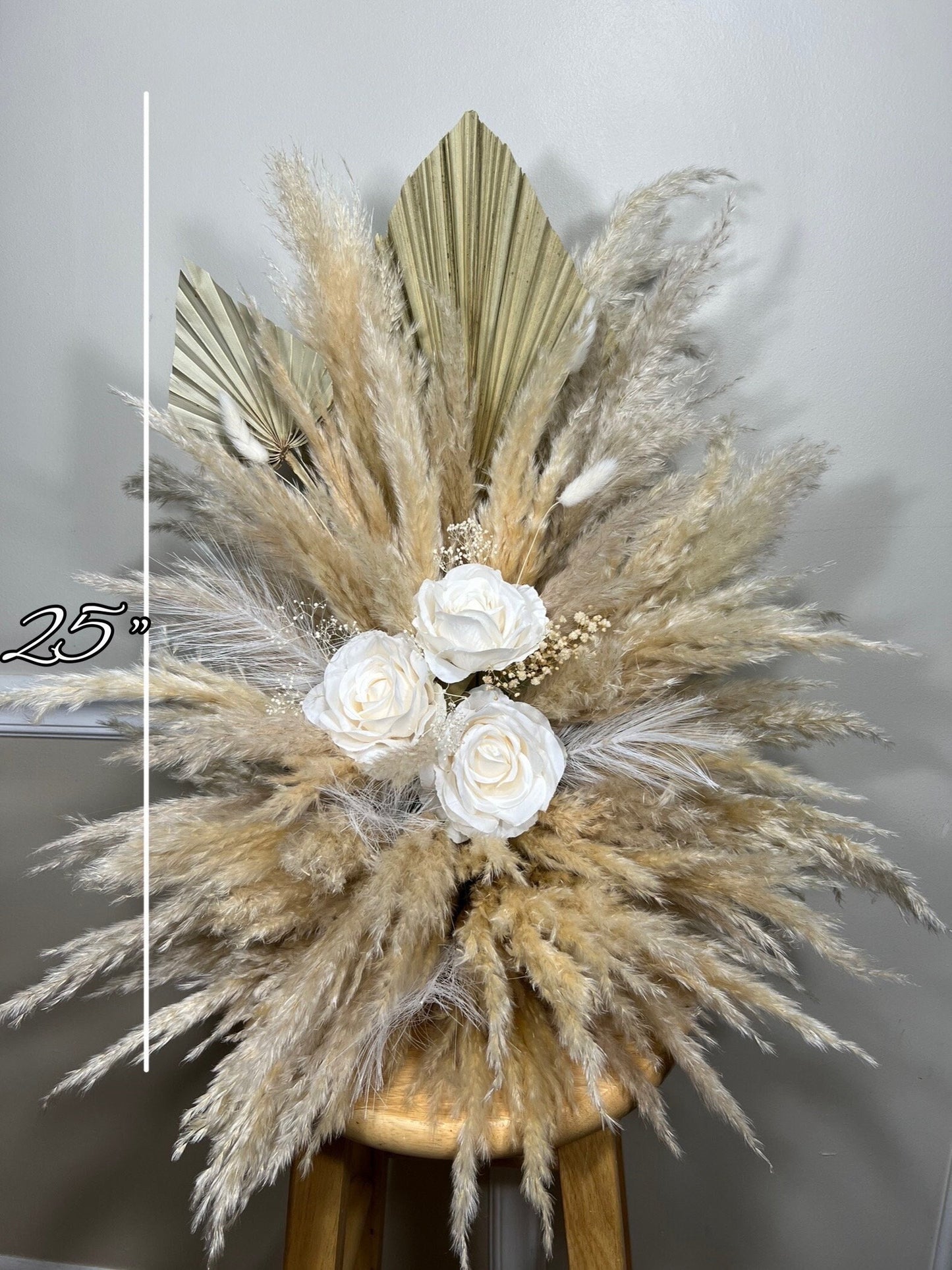 Wedding Aisle Marker Flower Floor Arrangement Whiskey Barrel Décor White Boho Pampas Grass Standing Arch Palm Leaves