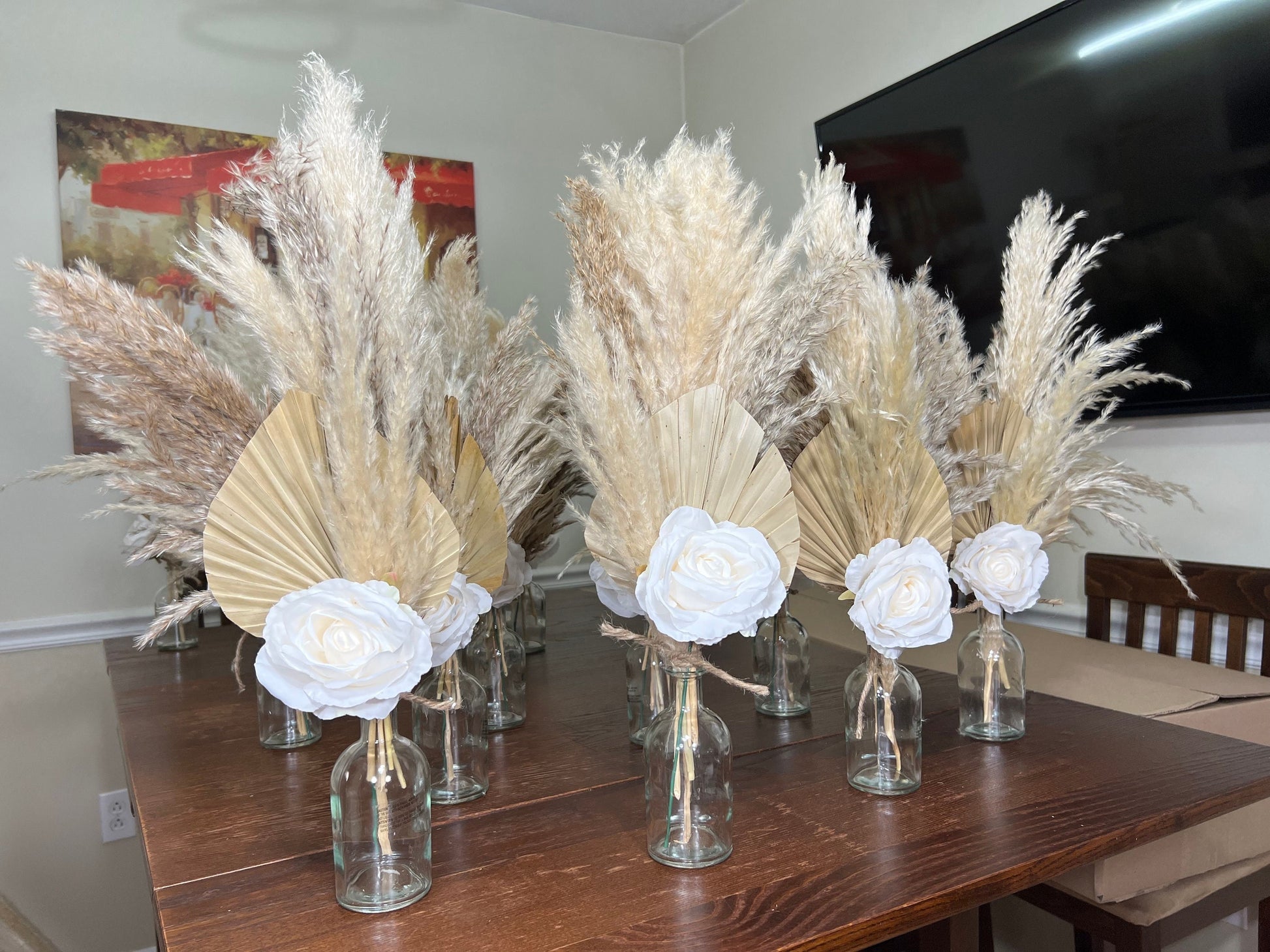 Wedding Centerpiece White Boho Table Decor Centerpiece Palms Leaf Pampas Grass Table Centerpiece Flower for Vases Bud Artificial Flower