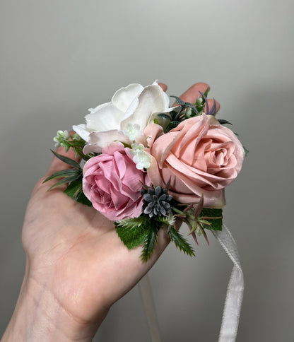 Wedding Corsage Pink Wedding Wrist Corsage White Bridesmaids Decor Corsage Ivory Corsage White Accessories Dusty Rose Artificial Flowers