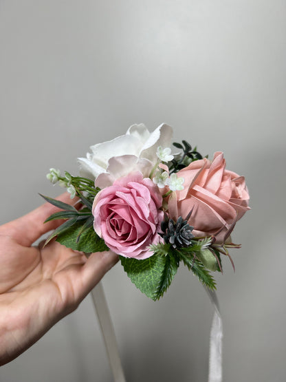 Wedding Corsage Pink Wedding Wrist Corsage White Bridesmaids Decor Corsage Ivory Corsage White Accessories Dusty Rose Artificial Flowers