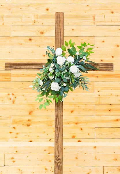 Wedding Arrangement White Arbor Arrangement Ivory Cross Decor White Flowers Arch Arrangement White Sage Eucalyptus Artificial Flowers Faux