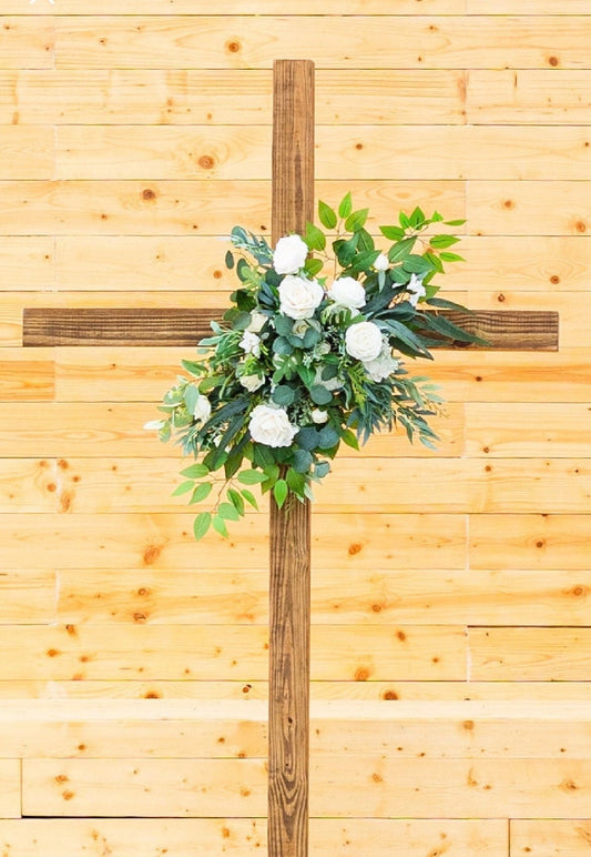 Wedding White Arch Arrangement Cross Ivory Arch Aisle Arrangement Cross Decor White Sage Artificial Flowers Eucalyptus Arbor Arrangement