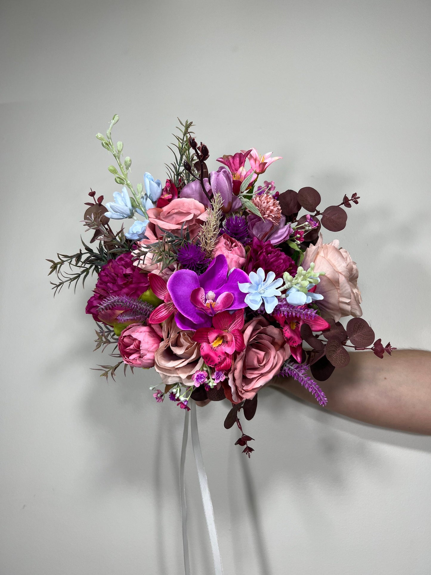 Wedding Bouquet Purple Orchid Bridesmaids Bouquet Hot Pink Fuchsia Pink Viva Magenta Orchid Bouquet Tropical Blue Purple Artificial Flower