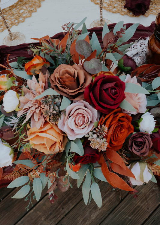 Centerpiece Burgundy Orange Dusty Rose Wedding Sweetheart Terracotta Wine Red Brown Eucalyptus Artificial Flowers Table Decor Rust Maroon