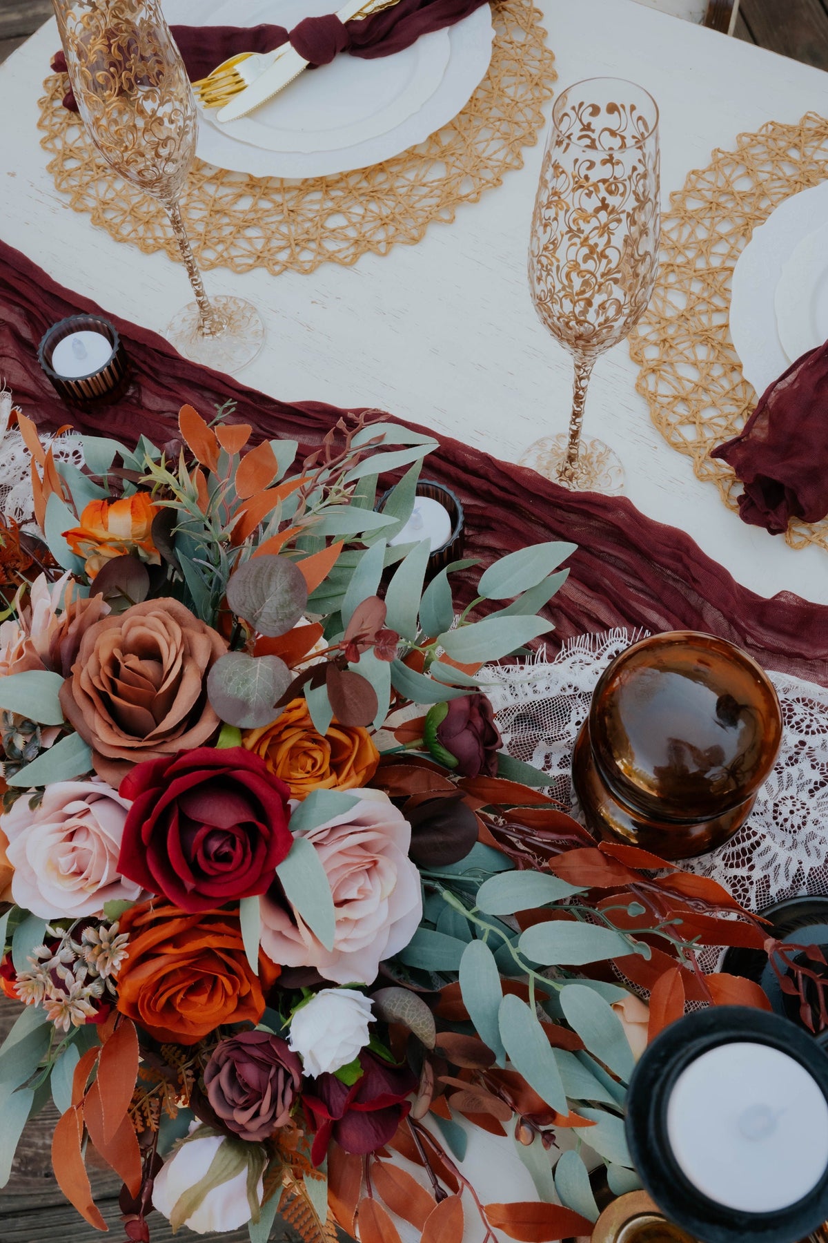 Burgundy Dusty Rose Terracotta Centerpiece Wedding Rust Fall Table Décor Burnt Orange Sweetheart Greenery Artificial Faux Flowers Reddit
