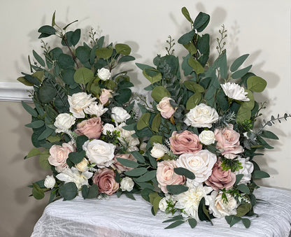 Wedding Aisle Marker Flower Floor Arrangement Whiskey Barrel Décor Pink White Dusty Rose Ground Arch