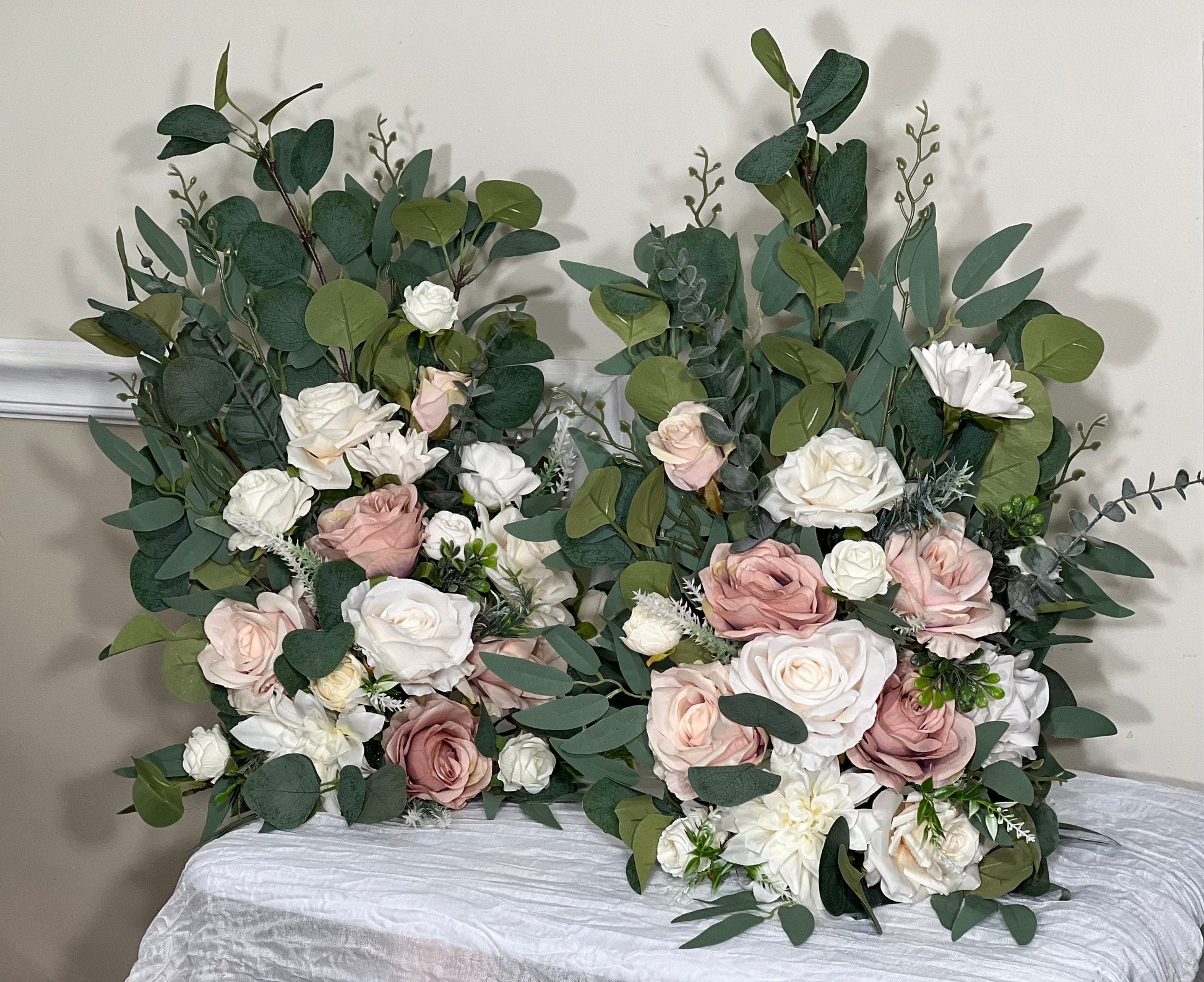 Set of 2 Wedding Aisle Marker Flower Floor Arrangement Barrel Décor Pink White Dusty Rose Navy Blue Ground Arch