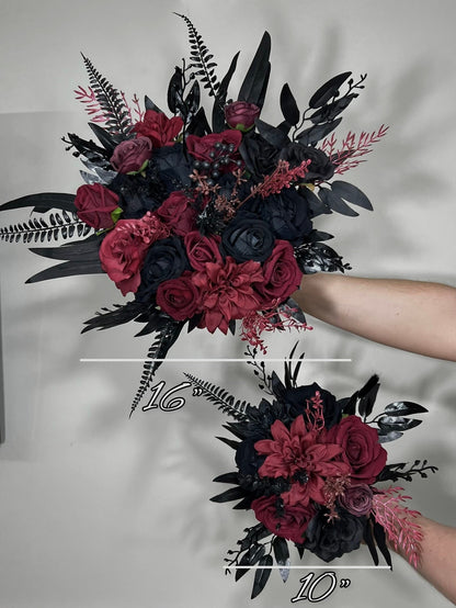 Wedding Bouquet Black Burgundy Bridal Wedding Gothic Gold Halloween Bouquet Black Decor Burgundy Handmade Artificial Flower Bridesmaids