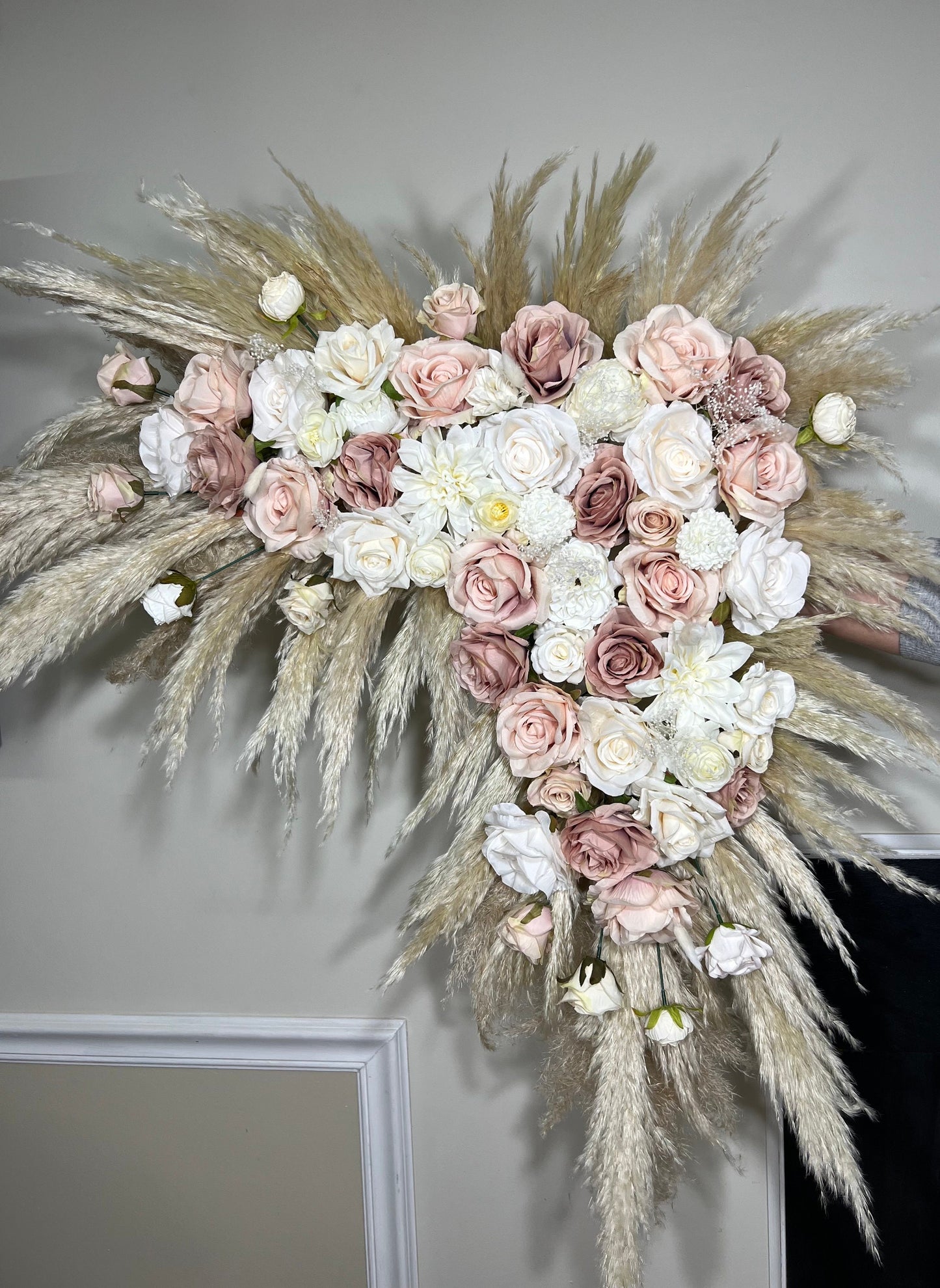 Wedding Arch Arrangement Dusty Rose White Pampas Grass Arch Aisle Arrangement Ivory Artificial Dried Flowers Ivory Arch Pink Centerpiece