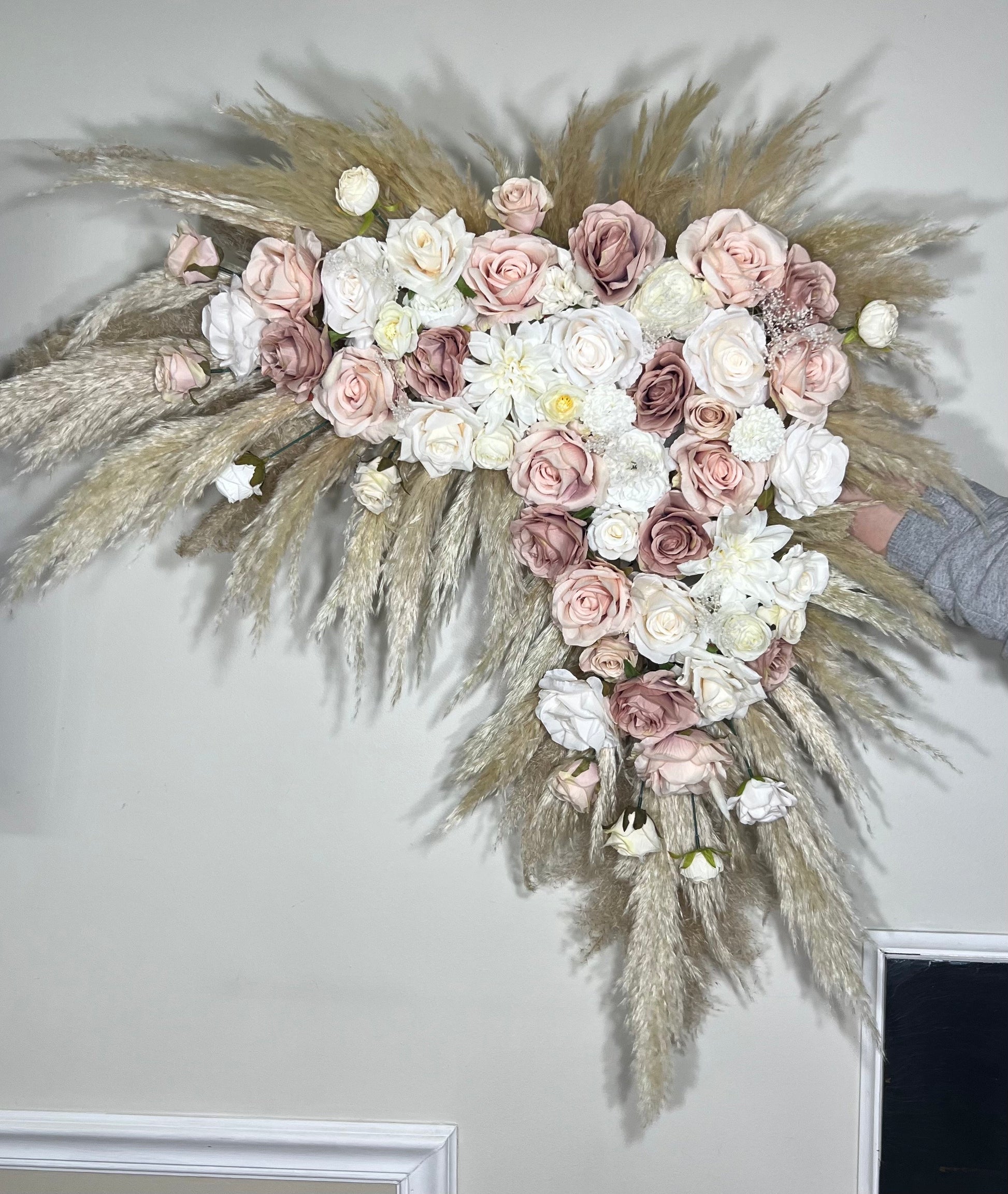Wedding Arch Arrangement Dusty Rose White Pampas Grass Corner Arch Arrangement Ivory Dusty Rose Corner Arch Pink Artificial Flowers