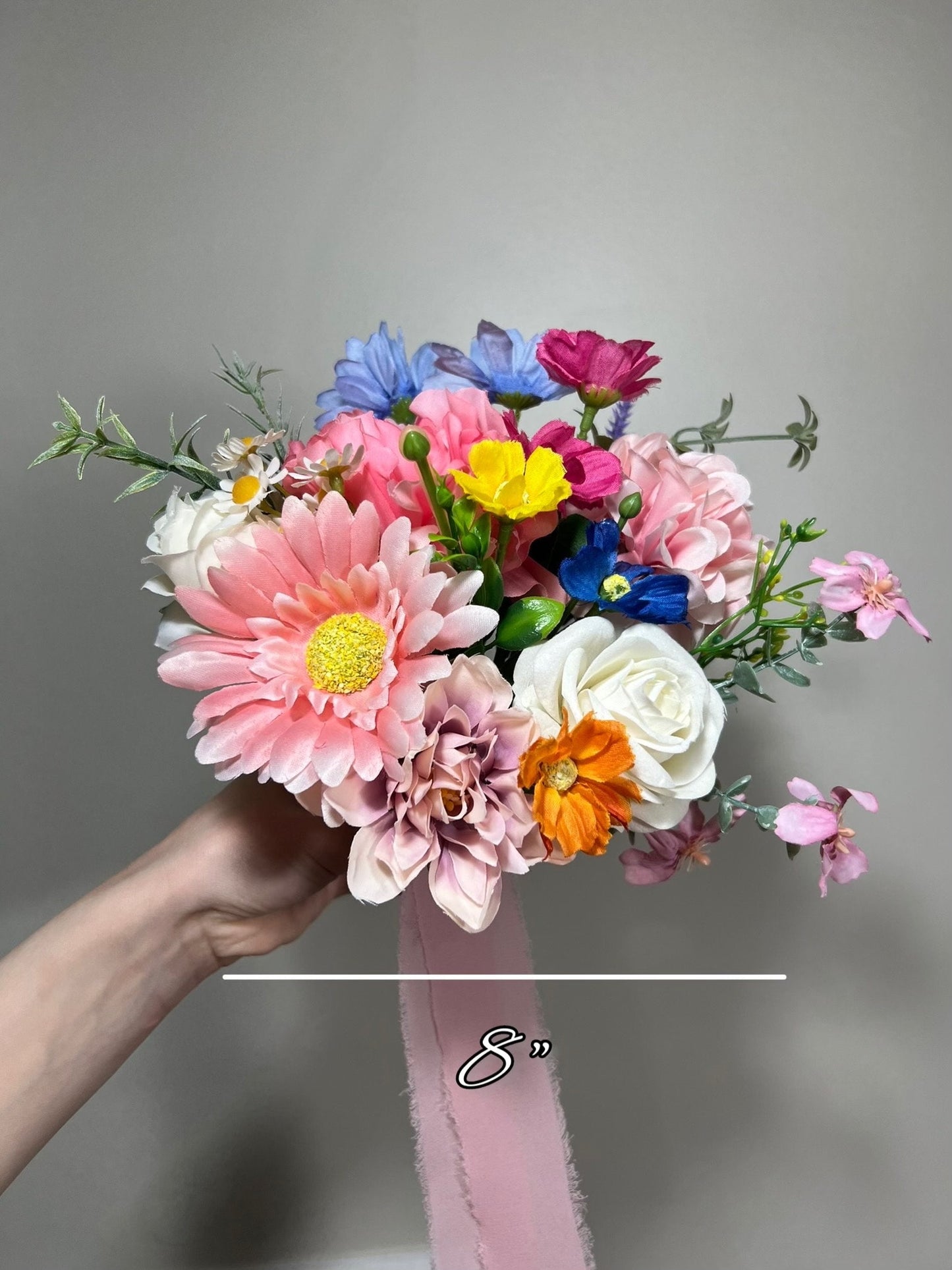 Summer Wedding Bouquet Wild Flower Pink Bridal White Spring Bouquet Pink Blush Blue Bridesmaids Bouquet Gerbera Wild Flower Artificial
