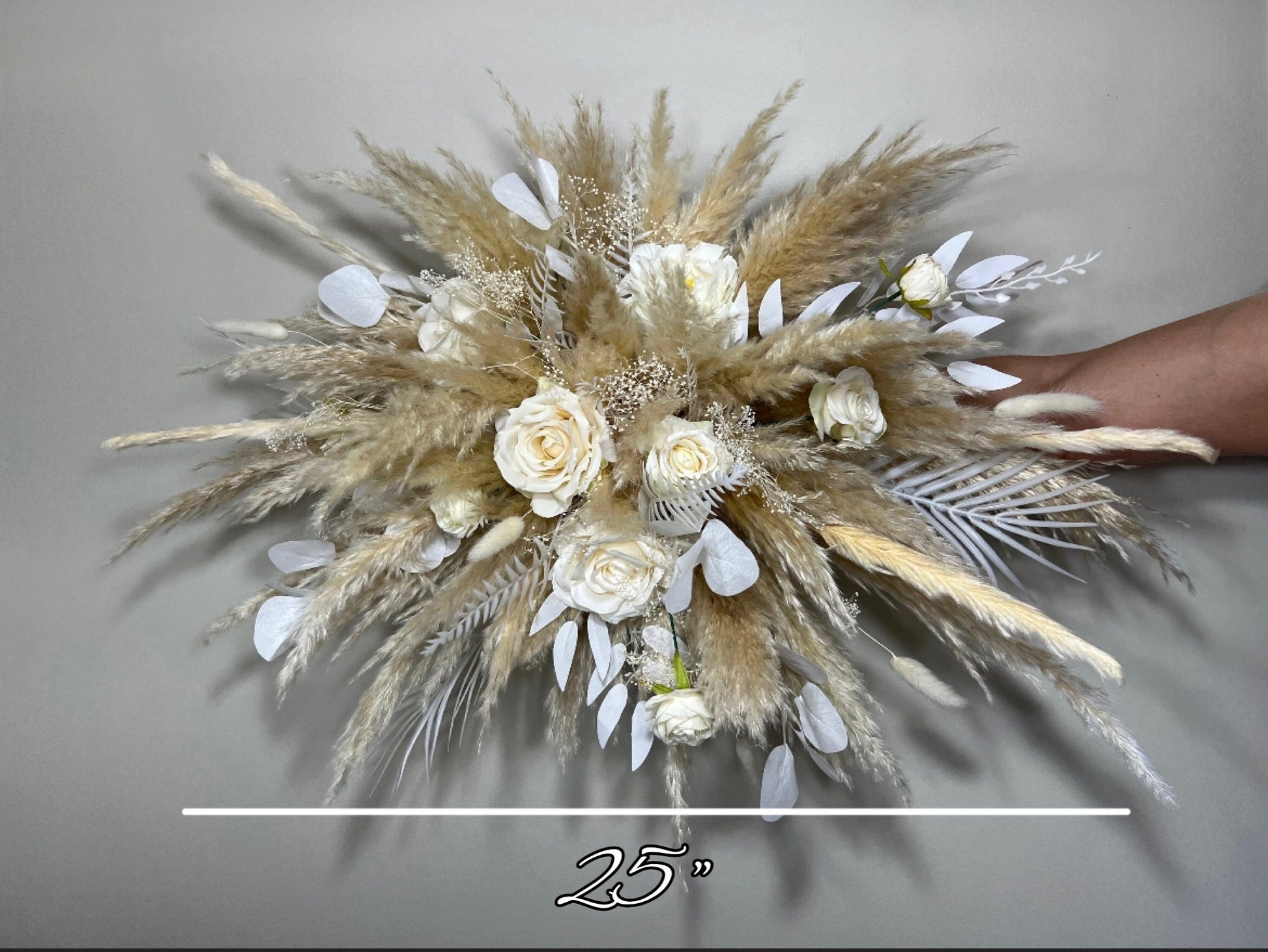 Wedding Arch Arrangement White Pampas Grass Arch Aisle Arrangement Decor Handmade Artificial Dried Flowers Baby Breath Fern Ivory Arch