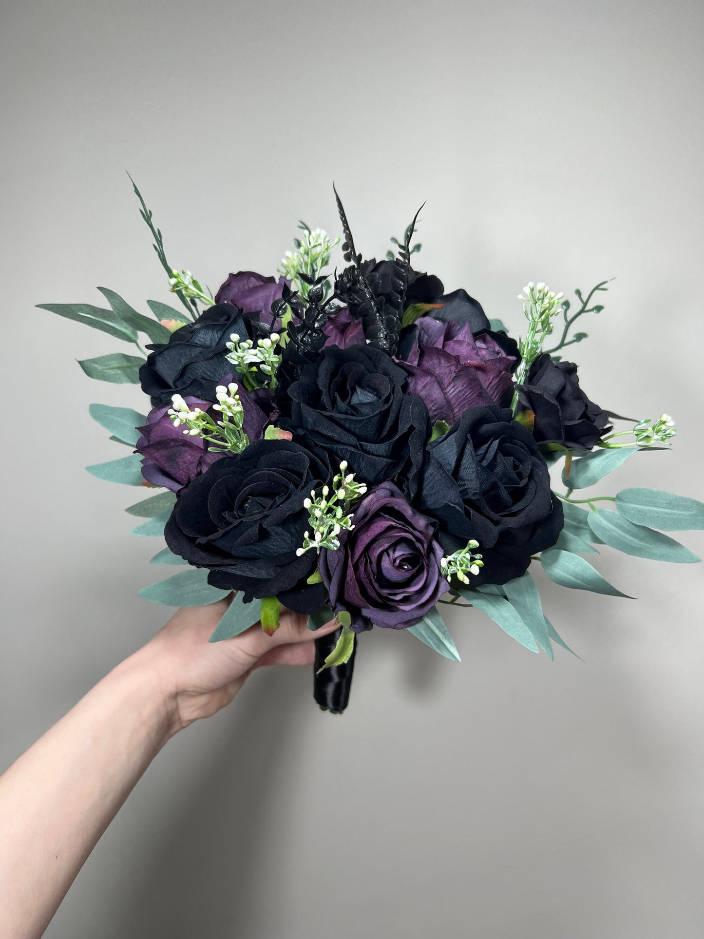 Wedding Bouquet Black Dark Purple Bridal Wedding Gothic Bouquet Black Decor Plum Black Bridesmaids Bouquet Sage Artificial Flower