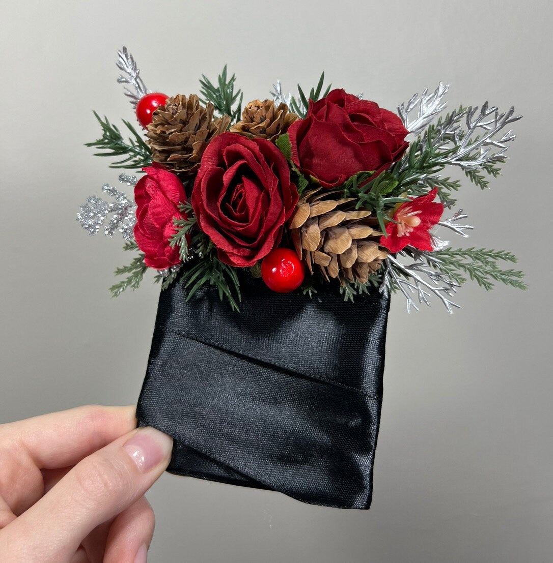 Wedding Christmas Bouquet Red Bridal Winter Bouquet Red Christmas Rustic Bridesmaids Bouquet Gold Christmas Tree Red Pine Cone