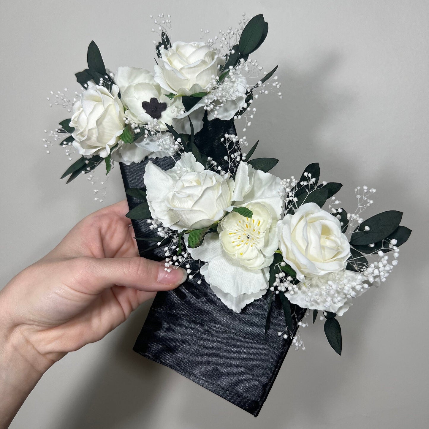 Wedding Pocket Boutonniere White Anemone Baby Breath Groom Boutonnière Square Groomsmen Wedding Ivory Rustic Eucalyptus Artificial Flowers