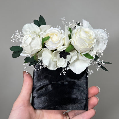 Wedding Pocket Boutonniere White Anemone Baby Breath Groom Boutonnière Square Groomsmen Wedding Ivory Rustic Eucalyptus Artificial Flowers