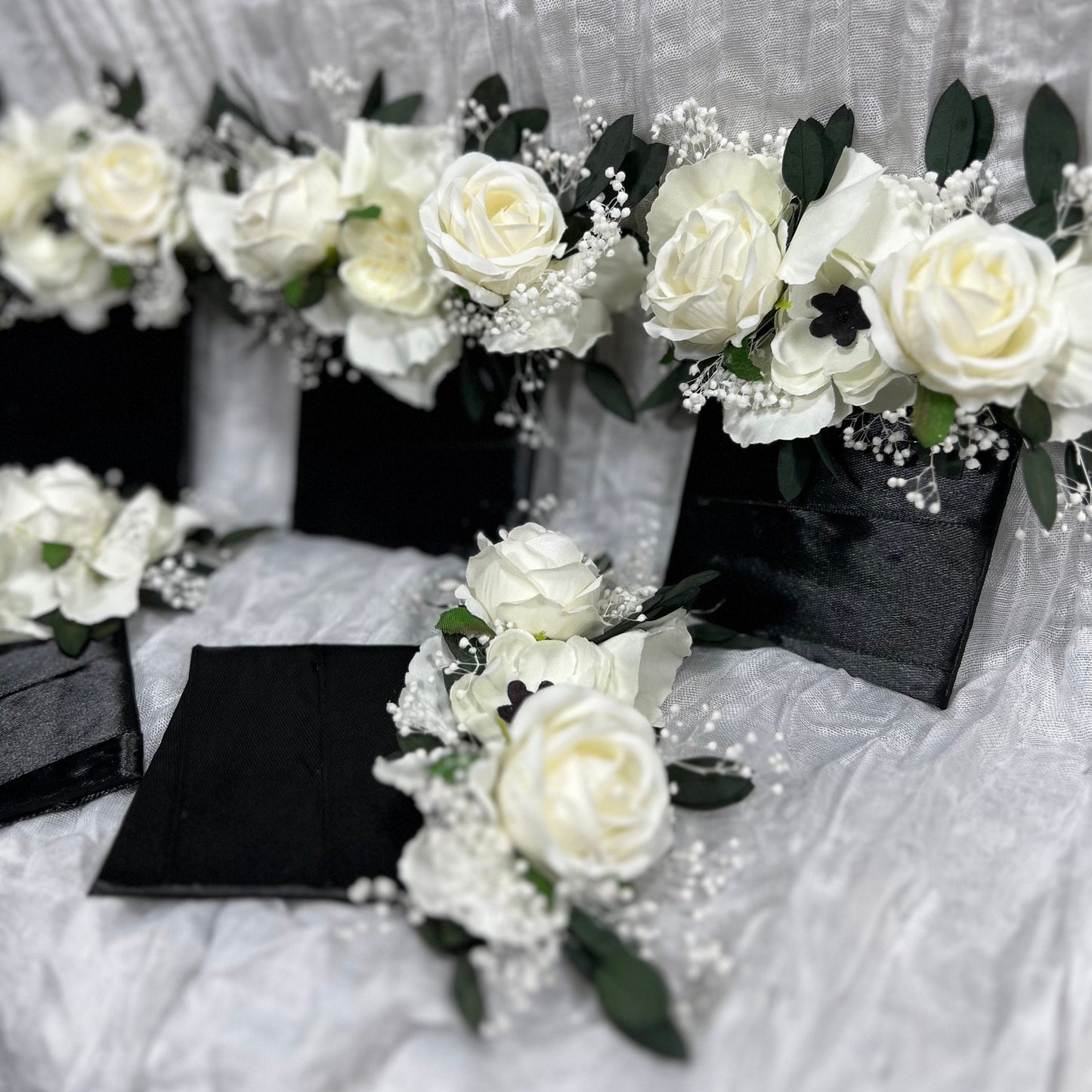 Wedding Pocket Boutonniere White Anemone Baby Breath Groom Boutonnière Square Groomsmen Wedding Ivory Rustic Eucalyptus Artificial Flowers